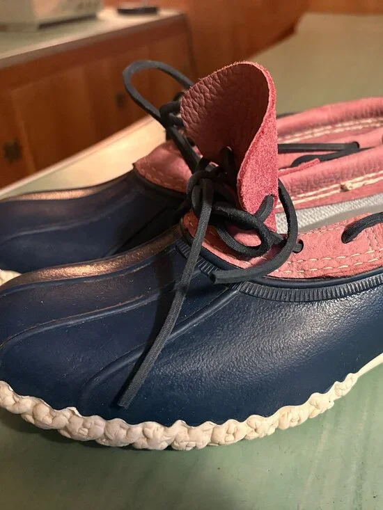 Womens L.L. Bean Pink Blue Low Waterproof Duck Boots Size 10 M - Picture 2 of 14